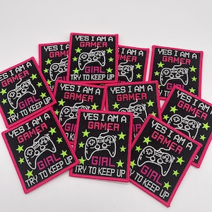 Prideful Patchez Gamer Girl Iron On Patch, Costurar Patch, Patch Bordado, Patches para Jaquetas, Jeans, Moletons, Moletons e Bolsas, Patches Gamer