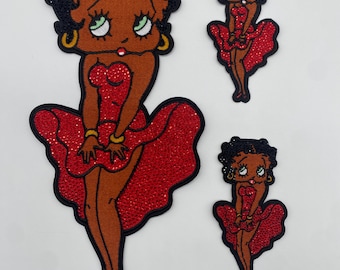 Prideful Patchez, Betty B, Iron On Patch, Sew On Patch, Rhinestone Patch, Great for Jackets, Denim, Hoodies & Bags, Cute Patches