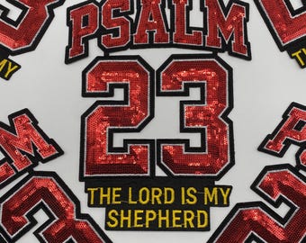 Prideful Patchez, Psalm 23 Sequins, Iron/Sew On Patch, Embroidered Patch, Great for Jackets, Denim, Hoodies & Bags, Religious Patches, DIY