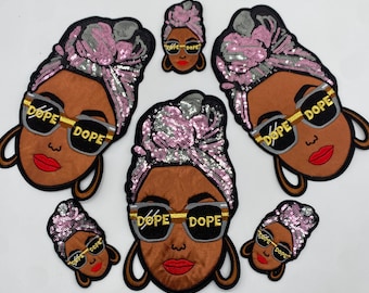 Prideful Patchez, Dope Queen, Iron On Patch, Sew On Patch, Sequin Patch, Great for Jackets, Denim, Hoodies, Bags & More, DIY, Cute Patches