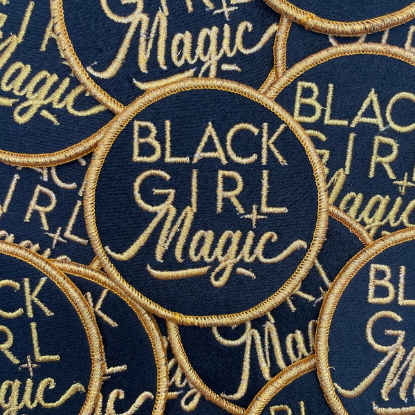Prideful Patchez,  “Black Girl Magic” Iron on Patch, Cute Patch, Sew On Patch, Metallic Threads, Embroidered Patch, Crafting, Crafts