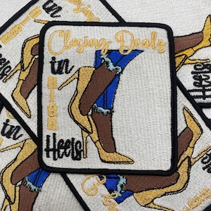 Closing Deals In High Heels Patch: Iron/Sew On, Metallic Threads