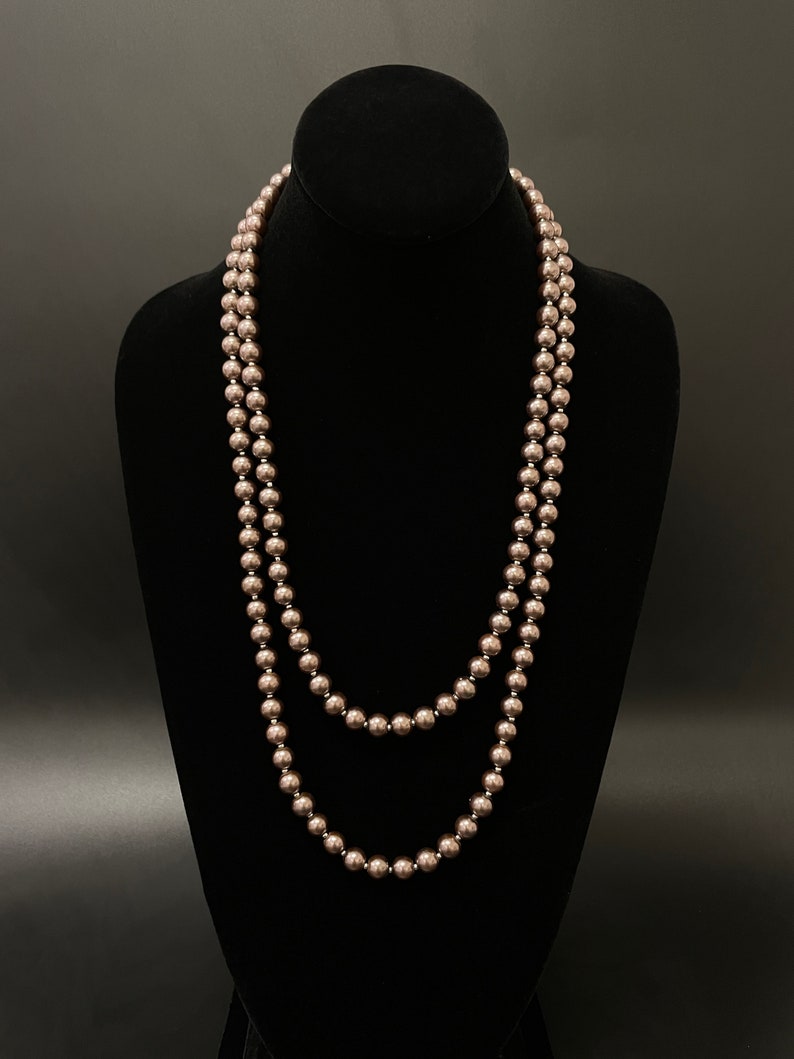 14K White Gold Filled Clasp Korea Jewelry 2 Strand Long Pearl Necklace Brown Pearl Double Strand Brown Shell Pearl Necklace