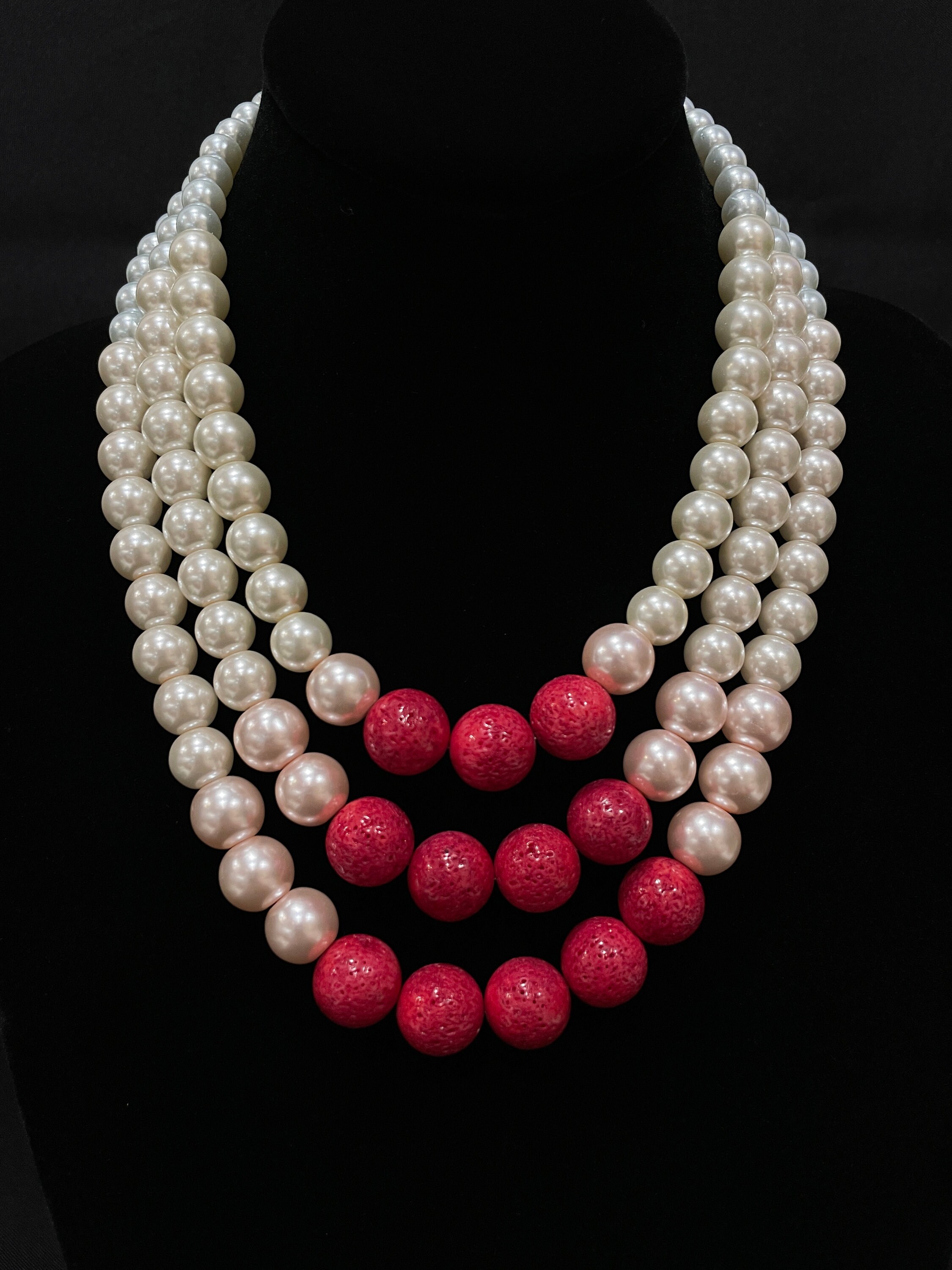 Triple Strand Pearl Necklace White 