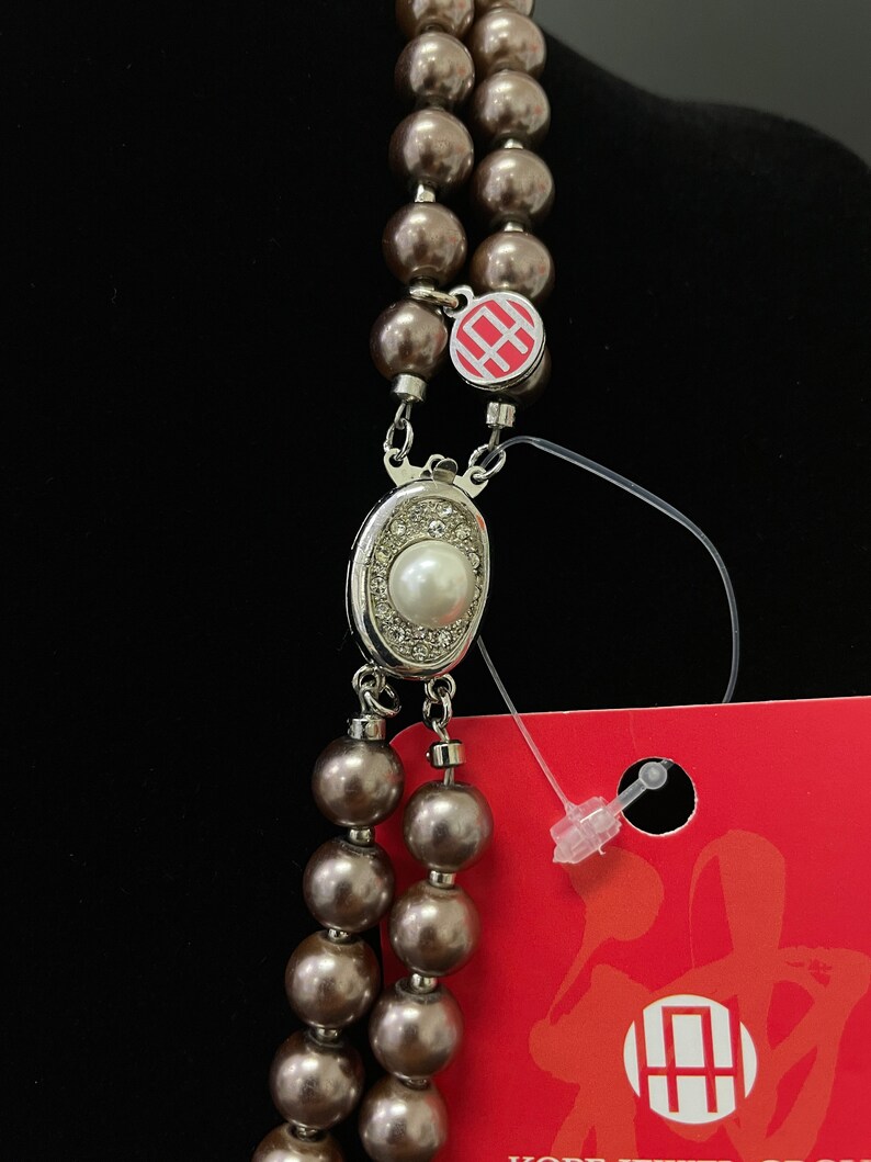 14K White Gold Filled Clasp Korea Jewelry 2 Strand Long Pearl Necklace Brown Pearl Double Strand Brown Shell Pearl Necklace