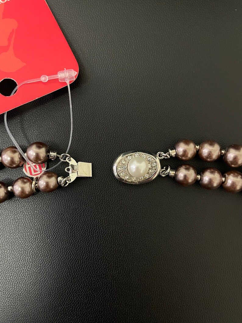 14K White Gold Filled Clasp Korea Jewelry 2 Strand Long Pearl Necklace Brown Pearl Double Strand Brown Shell Pearl Necklace