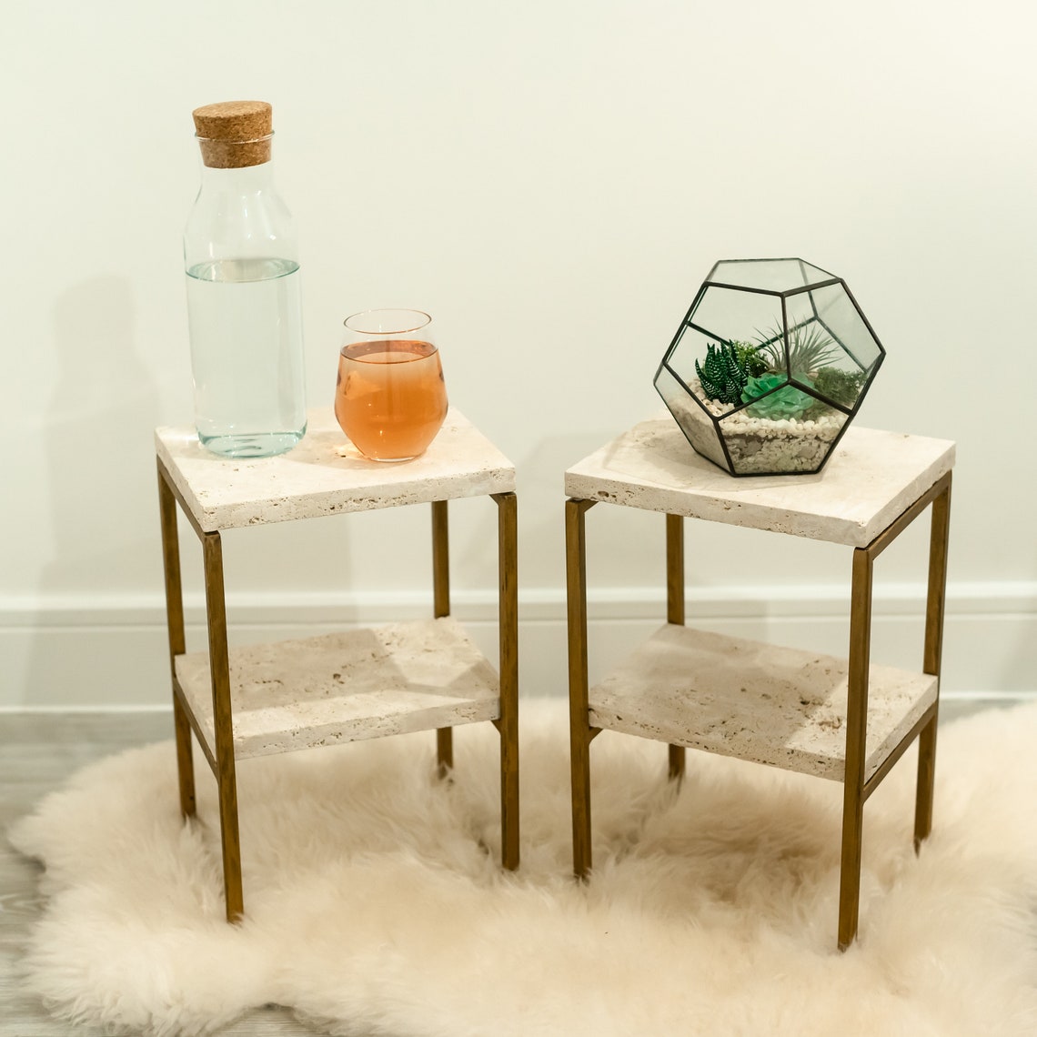 Travertine Stone Bedside Table Pair Etsy