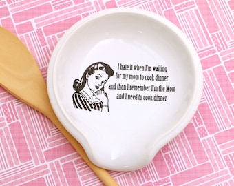 Ceramic spoon rest, Retro Mom, funny gift, spoonrest for kitchen