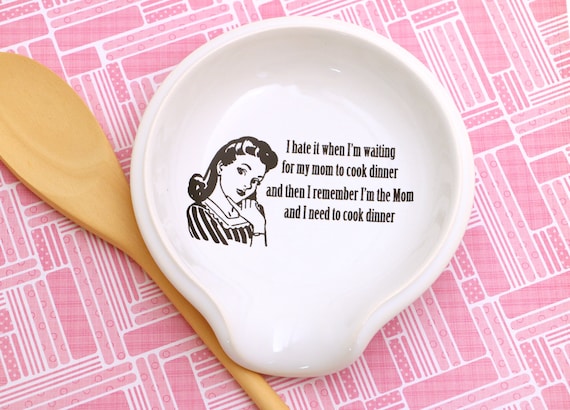 Ceramic Spoon Rest, Retro Mom, Funny Gift, Spoonrest for Kitchen 