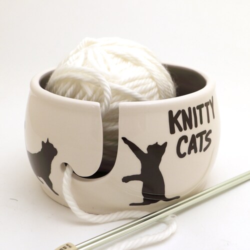 White Cat Ceramic Yarn Bowl Knitting Bowl Crochet Bowl Etsy