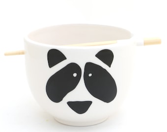 Ramen bowl, panda, ships with chopsticks, udon noodle bowl, made in the USA