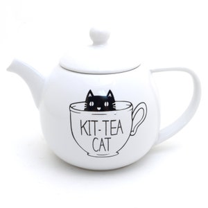 Cat teapot, Kit-tea-cat, small round teapot, cat lover tea drinker