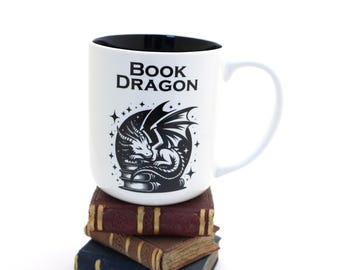 Book Dragon Mug, For Book Lovers, readers, large 16 oz.