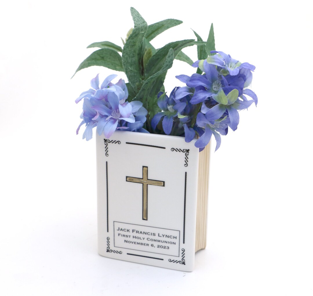 Custom Book Vase, Holy Bible, Personalized Ceramic Bible, Baptism ...