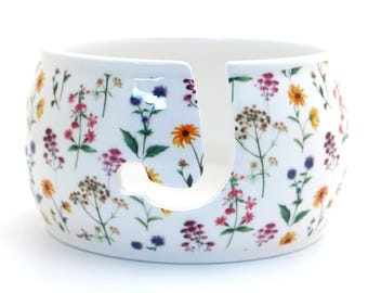 Wildflowers yarn bowl, large ceramic , gift for knitter, crochet bowl