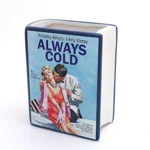 Book vase, Always Cold, vintage pulp novel, pencil holder, planter, gift for reader,