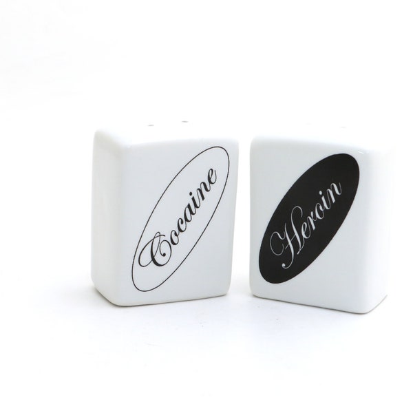 Cocaine and Heroin salt and pepper shakers, rectangular, funny novelty gift