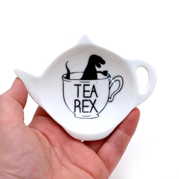 Tea Rex Teabag Holder: Handmade Porcelain Dinosaur Lover