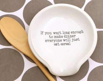 Ceramic spoon rest, Cereal for Dinner, funny gift, spoonrest for kitchen