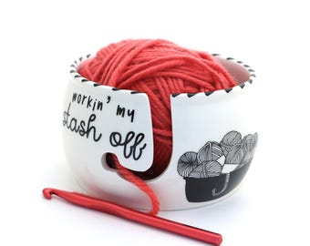 Yarn bowl, Working my stash off, crochet and knitting, large ceramic handmade yarn bowl