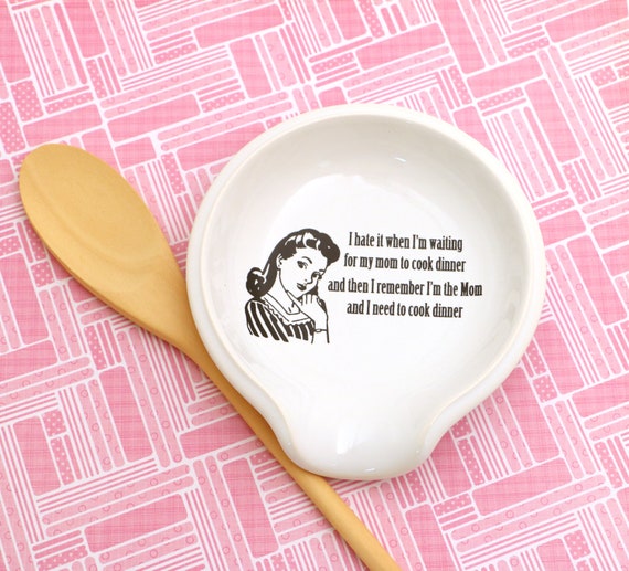 Ceramic Spoon Rest, Retro Mom, Funny Gift, Spoonrest for Kitchen 