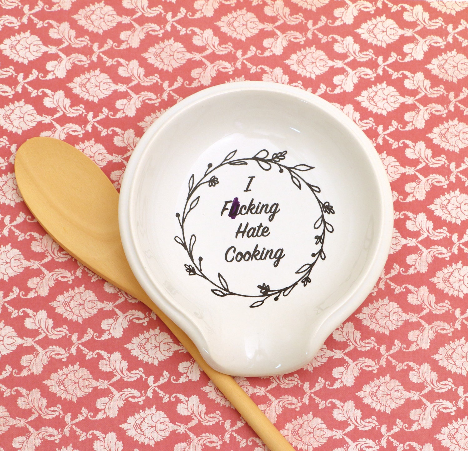 Hvukeke Ceramic Spoon Rest for Stove Top Funny Happiness is Homemade White  Sp