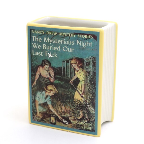 Nancy Drew parody, book vase, pencil holder, planter, book vase, mature language, novelty gift