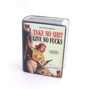 Book vase, Take No Sh!t, Give No F's, vintage pulp novel, pencil holder, planter, gift for reader,