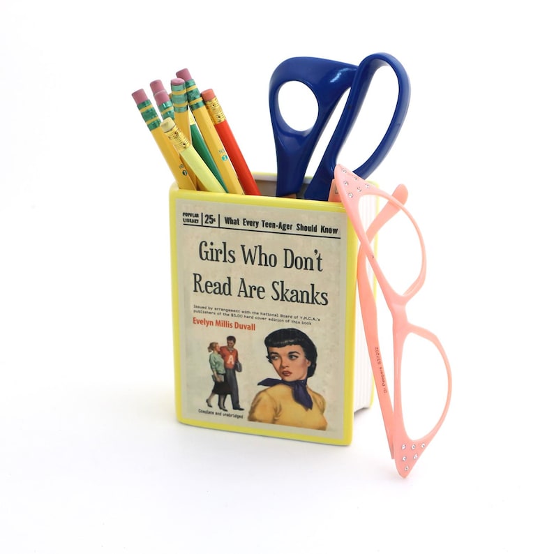 Ceramic Book Vase, Handmade Pencil Holder, For Reader image 3