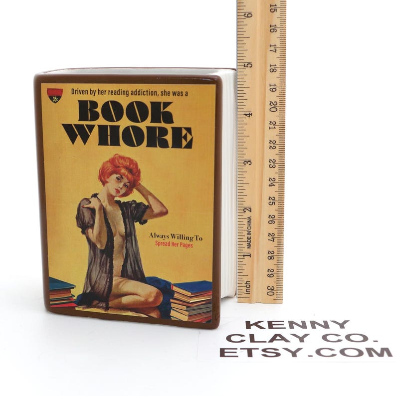 Book vase, Book Whore, vintage pulp novel, pencil holder, planter, gift for reader, image 4