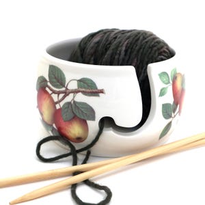 Yarn bowl, apples, floral, knitting crochet gift, large ceramic