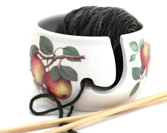 Yarn bowl, apples, floral, knitting crochet gift, large ceramic