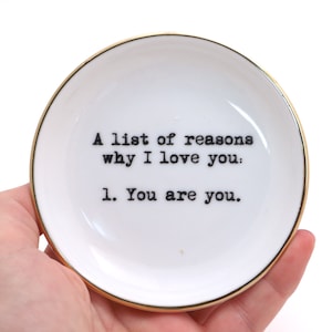 Reasons I Love You Ring Dish: Ceramic Trinket Holder with Gold Rim