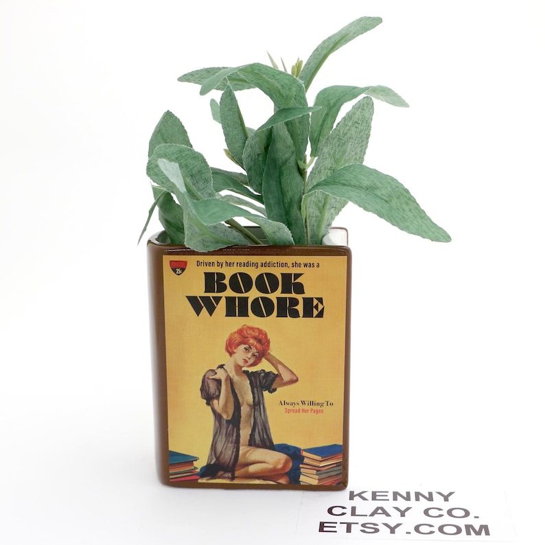 Book vase, Book Whore, vintage pulp novel, pencil holder, planter, gift for reader, image 3