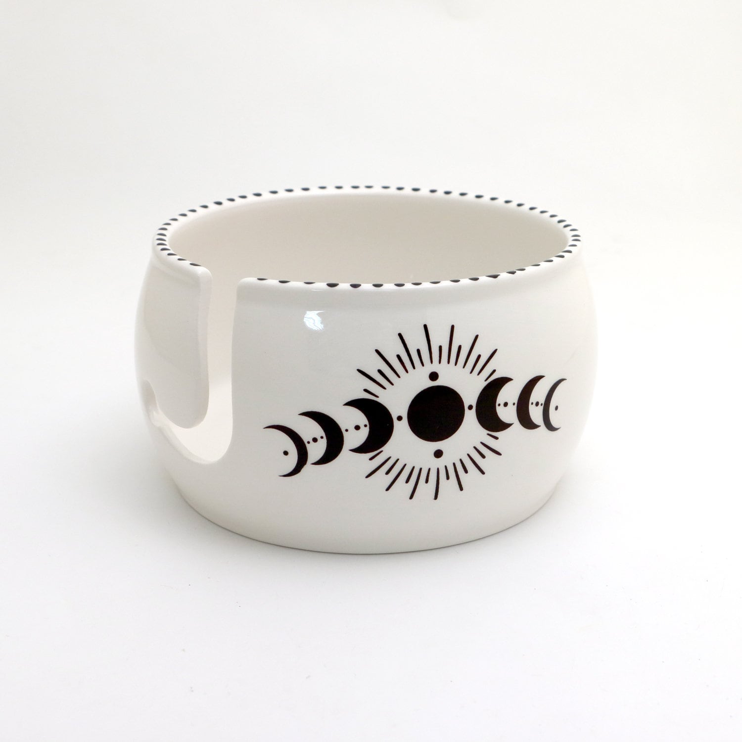 Phases of the Moon Yarn Bowl: Handmade Ceramic Crochet Knit Bowl