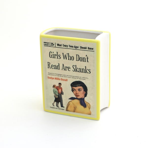 Ceramic Book Vase, Handmade Pencil Holder,  For Reader