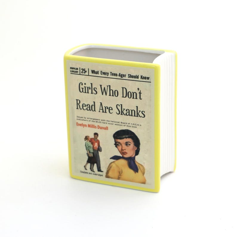 Ceramic Book Vase, Handmade Pencil Holder, For Reader image 1