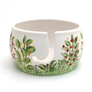 Ceramic yarn bowl, garden, flowers,  knitting supplies, crochet supply