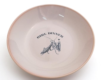 Girl Dinner Bowl: pink serving with praying mantis