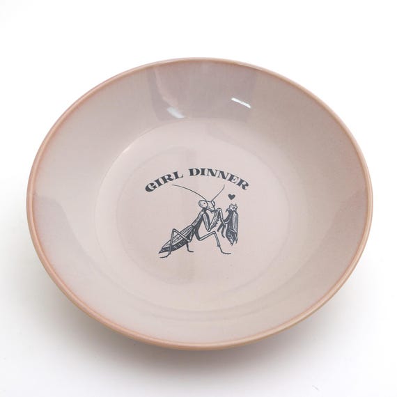 Girl Dinner Bowl: pink serving with praying mantis