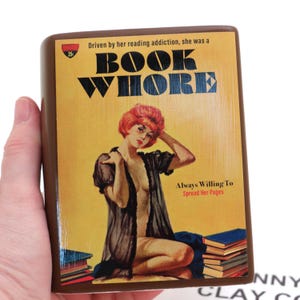 Book vase, Book Whore, vintage pulp novel, pencil holder, planter, gift for reader, image 5