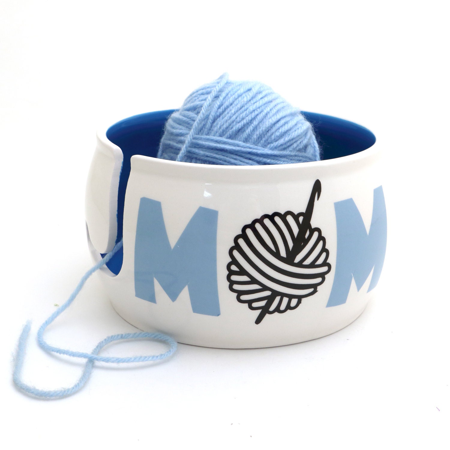 Small Light Blue Crochet Yarn Bowl With White Daisy Handmade Clay Knitting  Bowl for Yarn Crochet Yarn Holder Gift for Knitter Yarn Lovers 