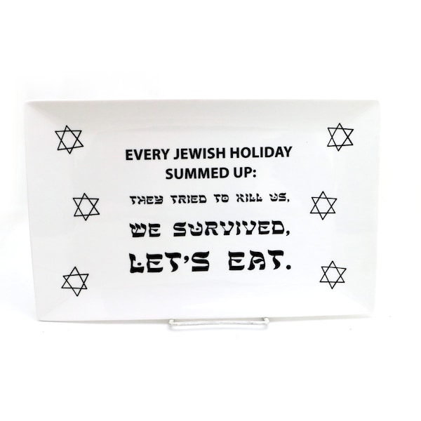 Jewish Holiday platter, Judaica, porcelain serving platter, upcycled