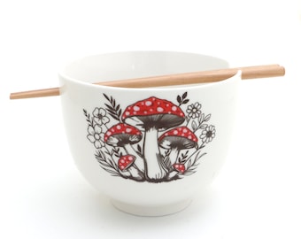 Mushroom noodle bowl with chopsticks