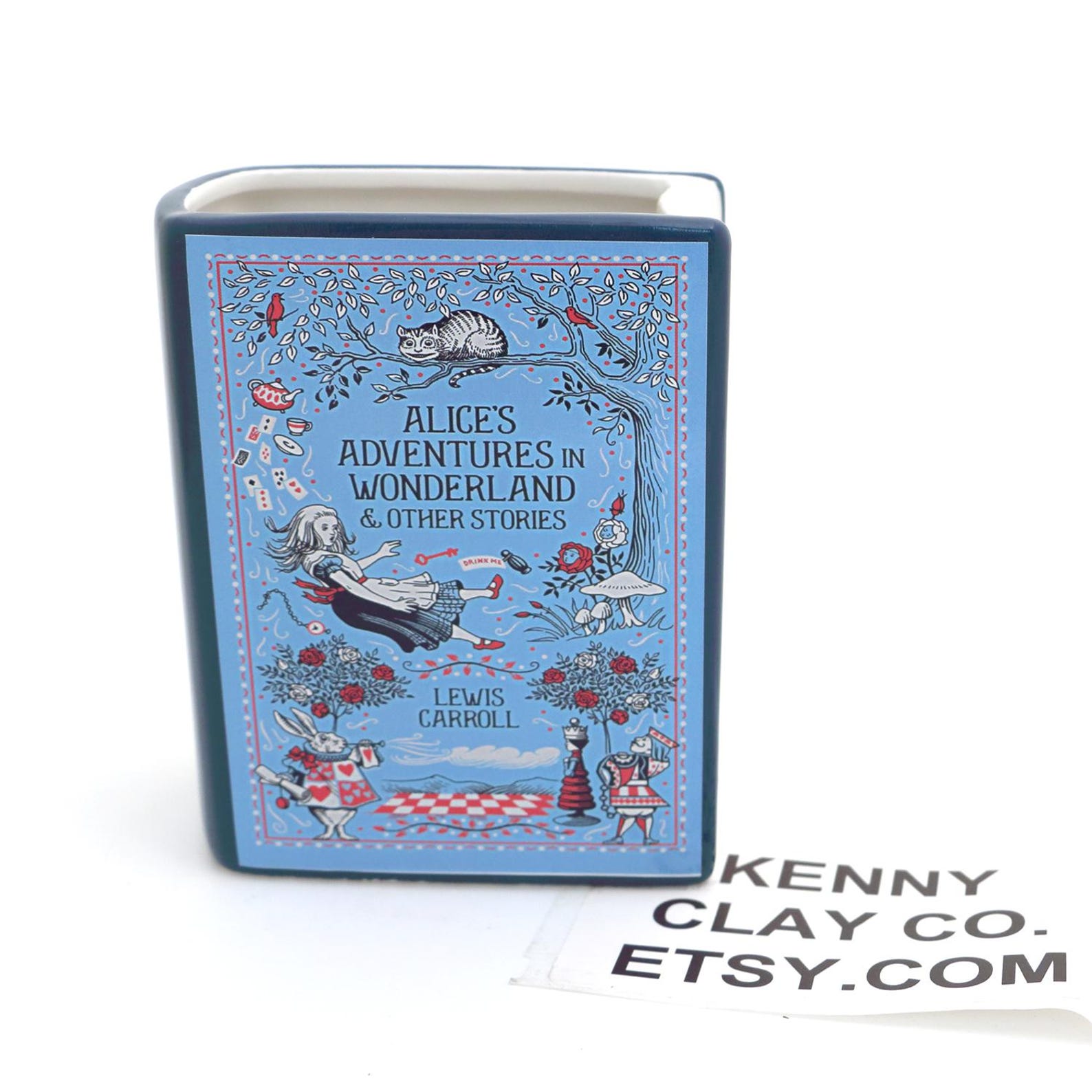 Ceramic book vase: Alice in Wonderland, planter, Pencil Holder, for Reader