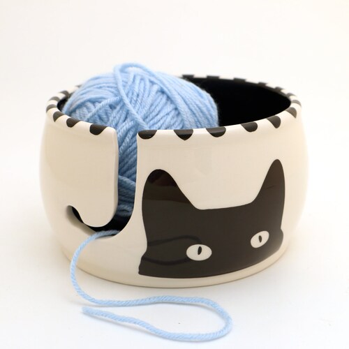 White Cat Ceramic Yarn Bowl Knitting Bowl Crochet Bowl Etsy