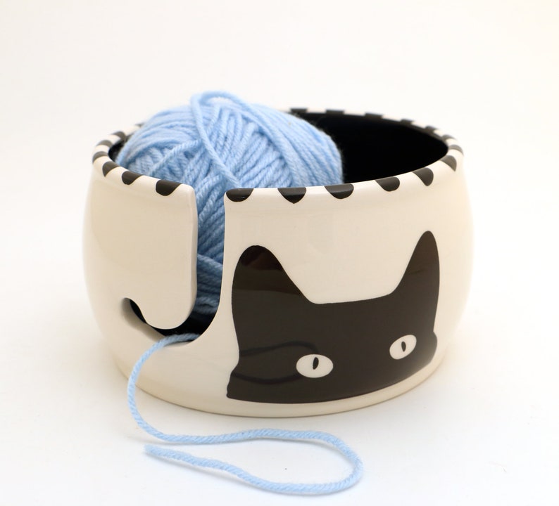 Yarn bowl black cat knitting and crochet gift Etsy