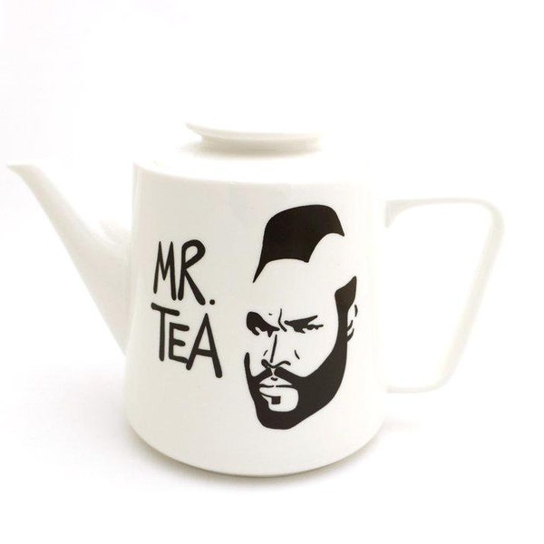 Mr. T teapot, porcelain teapot, funny gift for tea drinker, Mr. Tea