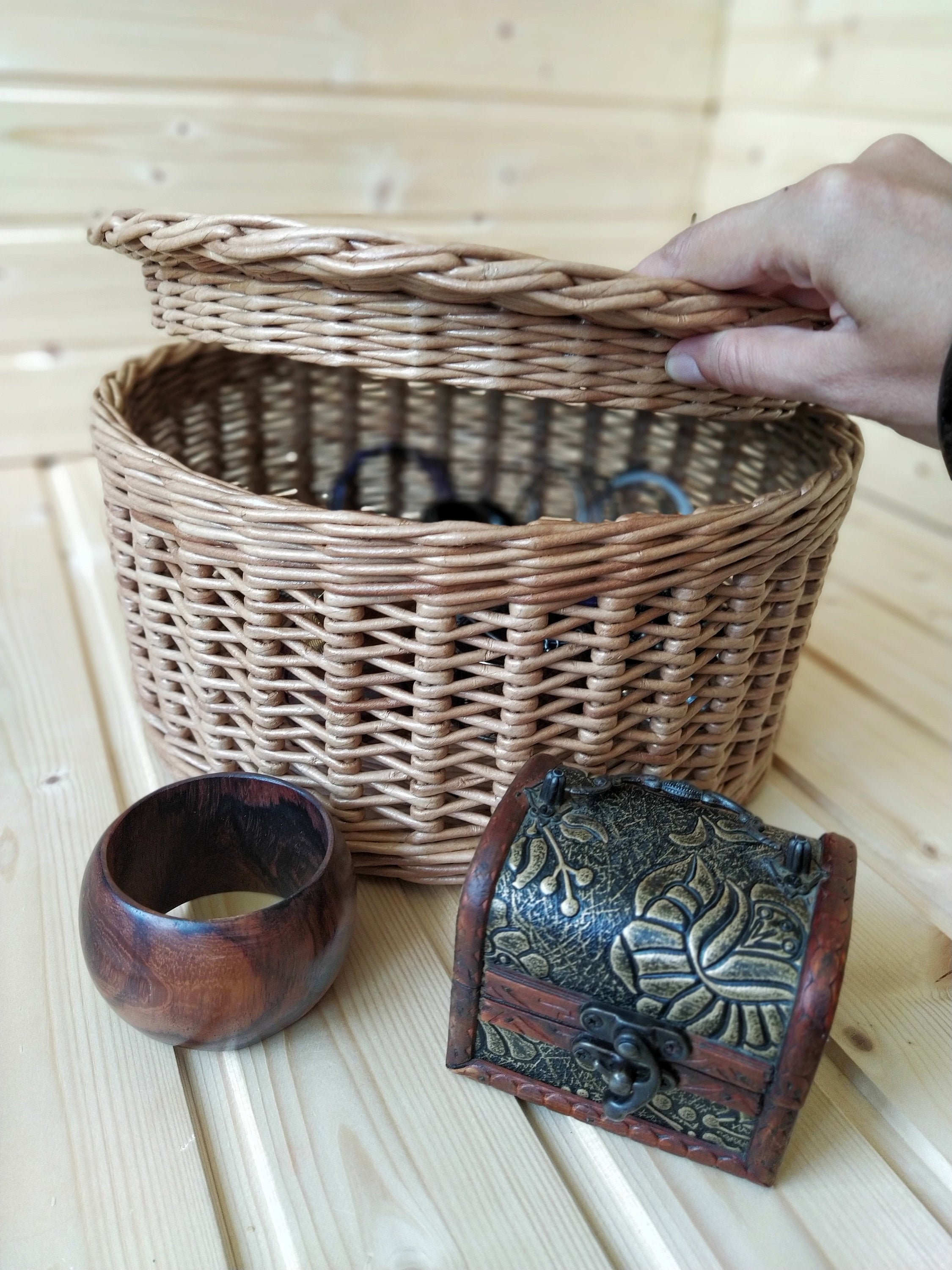 Weidenkorb mit Deckel Runder Aufbewahrungskorb Schmuck | Etsy