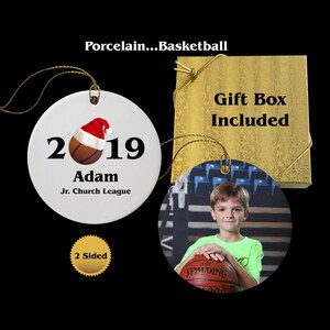 Basketball Christmas, Porcelain, Sports Gift, Personalized,Holiday Gift, Tree Ornament, Pet Ornament,  Baby Shower Ornament, New Baby